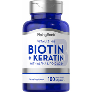 Biotin 5000 mcg (5mg) Plus Keratin, 180 Quick Release Capsules
