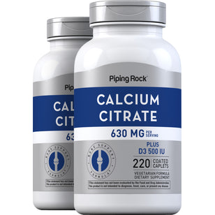 Calcium Citrate 630 mg (per serving) Plus D3 500 IU, 220 Coated Caplets, 2 Bottles