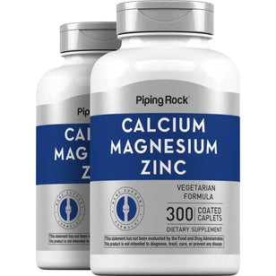 Calcium Magnesium Zinc (Cal 1000mg/Mag 400mg/Zn 15mg) (per serving), 300 Coated Caplets, 2 Bottles
