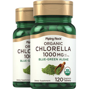 Chlorella (Organic), 1000 mg (per serving), 120 Vegetarian Tablets, 2 Bottles