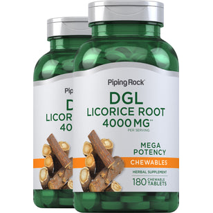 DGL Licorice Root Chewable Mega Potency (Deglycyrrhizinated), 4000 mg (per serving), 180 Chewable Tablets, 2 Bottles