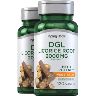 DGL Licorice Root Mega Potency (Deglycyrrhizinated), 2000 mg, 120 Capsules, 2 Bottles