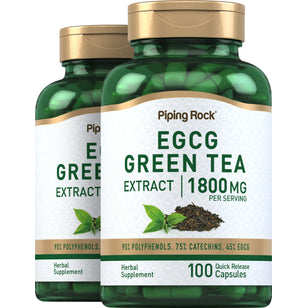 EGCG Green Tea Standardized Extract, 1800 mg (per serving), 100 Quick Release Capsules, 2 Bottles