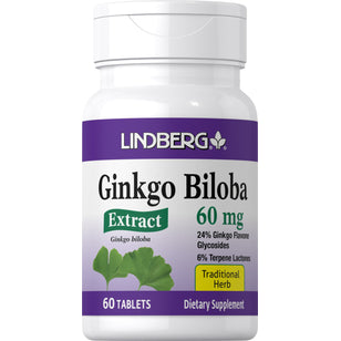 Ginkgo Biloba Standardized Extract, 60 mg, 60 Tablets