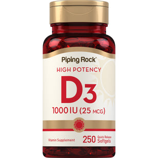 High Potency Vitamin D3, 1000 IU, 250 Quick Release Softgels