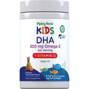 Kid's DHA + Vitamin D (Delicious Fruit Punch), 300 mg, 120 Mini Chewable Softgels