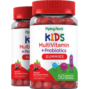 Kids Multivitamin + Probiotic (Delicious Berry Punch), 50 Vegetarian Gummies, 2 Bottles
