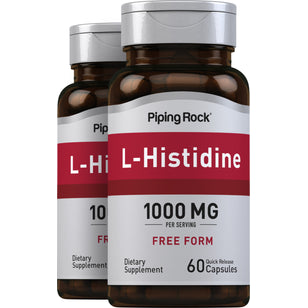 L-Histidine, 1000 mg (per serving), 60 Quick Release Capsules, 2 Bottles