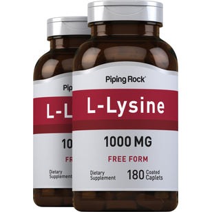 L-Lysine (Free Form), 1000 mg, 180 Coated Caplets, 2 Bottles
