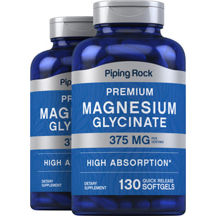 Magnesium Glycinate, 375 mg (per serving), 130 Quick Release Softgels, 2 Bottles