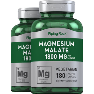 Magnesium Malate, 1800 mg (per serving), 180 Coated Caplets, 2 Bottles