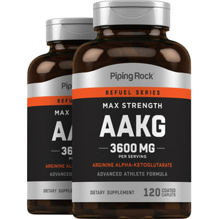 Max Strength AAKG Arginine Alpha-Ketoglutarate (Nitric Oxide Enhancer), 3600 mg (per serving), 120 Coated Caplets, 2 Bottles