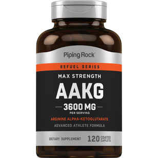 Max Strength AAKG Arginine Alpha-Ketoglutarate (Nitric Oxide Enhancer), 3600 mg (per serving), 120 Coated Caplets