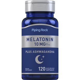 Melatonin Plus Ashwagandha, 10 mg (per serving), 120 Quick Release Capsules