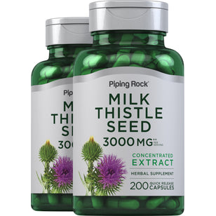 Milk Thistle Seed Extract, 3000 mg (per serving), 200 Quick Release Capsules, 2 Bottles