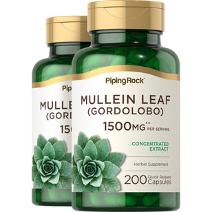 Mullein Leaf (Gordolobo), 1500 mg (per serving), 200 Quick Release Capsules, 2 Bottles