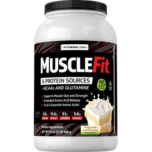 MuscleFit Protein Powder (Natural Fudgy Triple Vanilla Brownie), 2 lb (908 g) Bottle