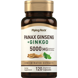 Panax Ginseng + Ginkgo, 5000 mg (per serving), 120 Vegetarian Capsules