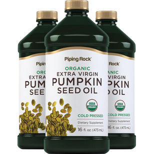 Pumpkin Seed Oil Cold Pressed (Organic), 16 fl oz (473 mL) Bottles, 3 Bottles