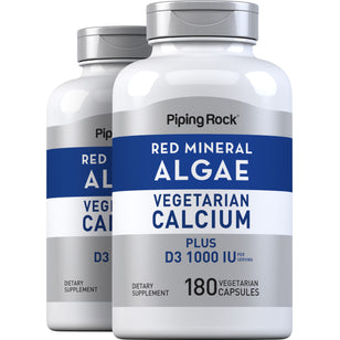 Red Mineral Algae (Aquamin Plant Based Calcium), 180 Vegetarian Capsules, 2 Bottles