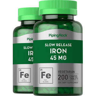 Slow Release Iron, 45 mg, 200 Coated Tablets, 2 Bottles