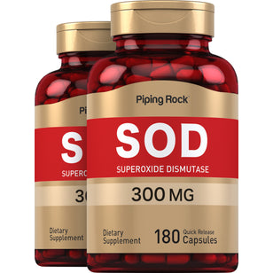 SOD Superoxide Dismutase 2400 Units, 300 mg, 180 Quick Release Capsules, 2 Bottles