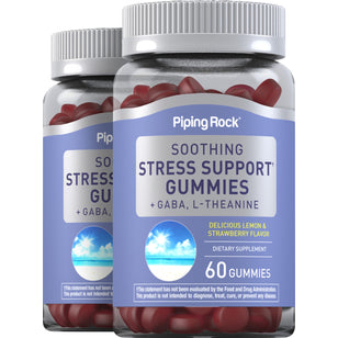 Soothing Stress Support + GABA & L-Theanine (Delicious Lemon & Strawberry), 60 Gummies, 2 Bottles