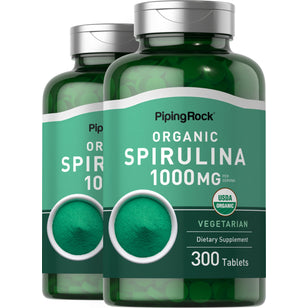 Spirulina (Organic), 1000 mg (per serving), 300 Vegetarian Tablets, 2 Bottles