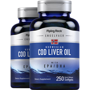 Supreme Engelvaer Norwegian Cod Liver Oil, 250 Quick Release Softgels, 2 Bottles