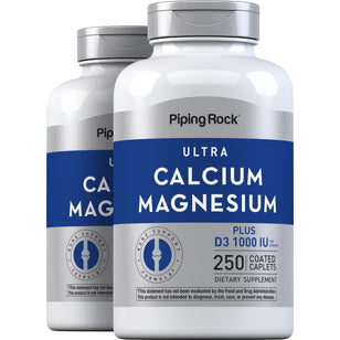 Ultra Calcium Magnesium Plus D3 (Cal 1000mg/Mag 500mg/D3 1000IU) (per serving), 250 Coated Caplets, 2 Bottles
