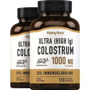 Ultra Colostrum (High IG), 1000 mg (per serving), 120 Vegetarian Capsules, 2 Bottles