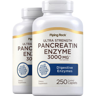 Ultra Strength Pancreatin Enzyme, 3000 mg (per serving), 250 Coated Caplets, 2 Bottles