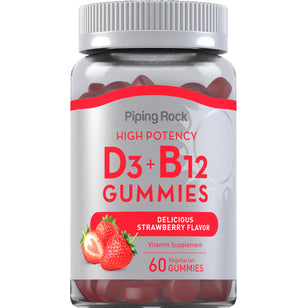 Vitamin D3 + B12 (Delicious Strawberry), 60 Vegetarian Gummies