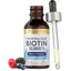 Biotin 10,000 mcg per serving, fast-acting liquid vitamin supplement, 2 fl oz (59 mL) with 59 berry-flavored servings.