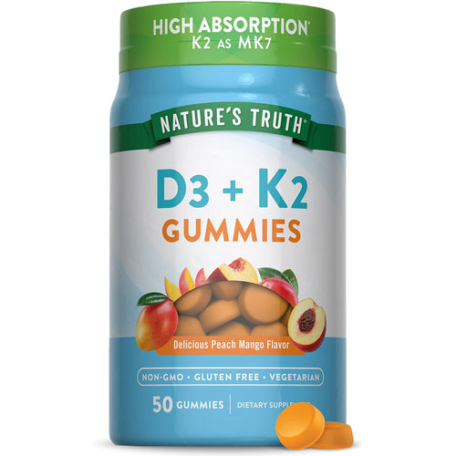 Vitamin D3 + K2 Complex (Peach Mango), 50 Gummies