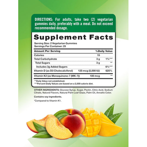 Vitamin D3 + K2 Complex (Peach Mango), 50 Gummies
