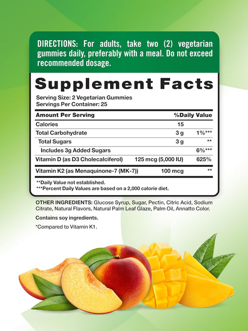 Vitamin D3 + K2 Complex (Peach Mango), 50 Gummies