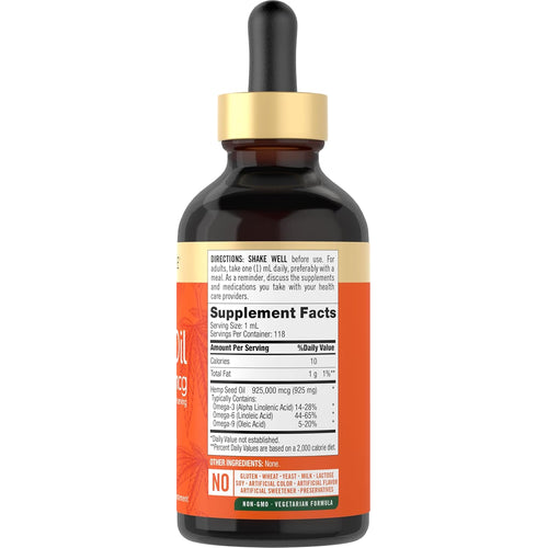 Hemp Seed Oil (Cold Pressed), 925 mg, 4 fl oz (118 mL) Dropper Bottle