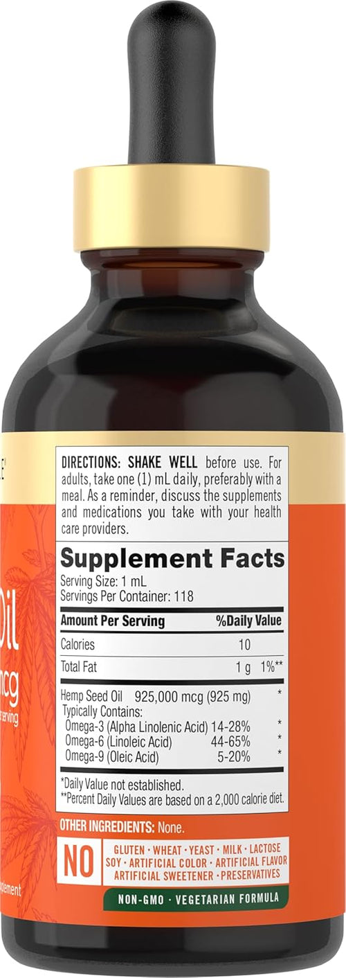 Hemp Seed Oil (Cold Pressed), 925 mg, 4 fl oz (118 mL) Dropper Bottle