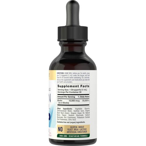Liquid Biotin (Berry), 10000 mcg (per serving), 2 fl oz (59 mL) Dropper Bottle