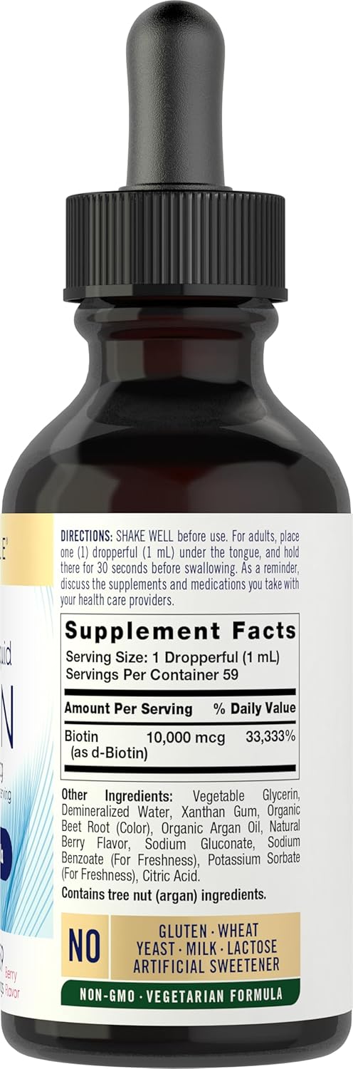 Liquid Biotin (Berry), 10000 mcg (per serving), 2 fl oz (59 mL) Dropper Bottle