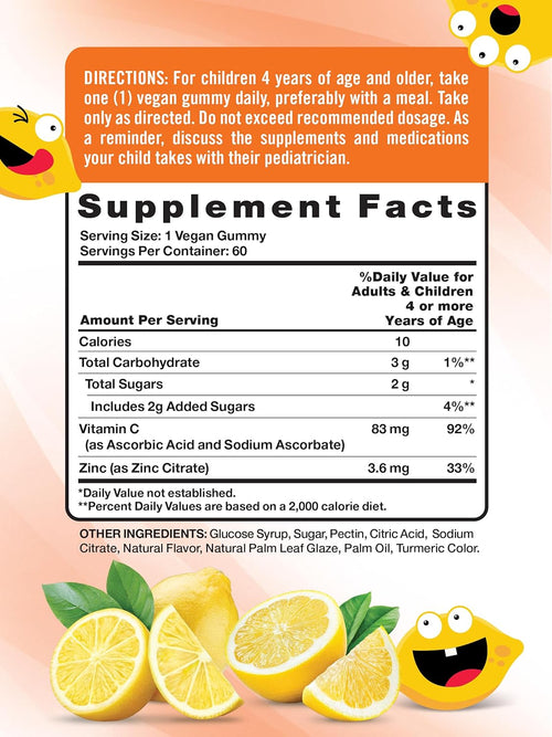 Kids Vitamin C + Zinc (Delicious Lemon-Licious), 60 Gummies