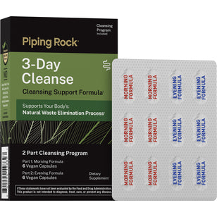 3-Day Cleanse Support Formula includes 12 vegan capsules: 6 for morning and 6 for evening, with a blister pack.