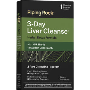 3-Day Liver Cleanse, Herbal Detox Formula with Milk Thistle, 2 Part Cleansing Program including 12 Vegetarian Capsules.