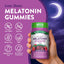 Melatonin Gummies bottle showing Non-GMO, Soy Free, Gluten Free, Vegan, Milk & Lactose Free, No Artificial Sweeteners.