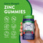 Zinc Gummies bottle with icons indicating: Non-GMO, Soy Free, Gluten Free, Vegan, Dairy Free, No Artificial Sweeteners.