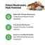 Product highlights graphic stating 10 Potent Mushrooms, Nutrient-Packed Superfoods, Full Lifecycle Mushrooms: Primordia, Fruit Bodies & Mycelia, Certified US facility, Non-GMO