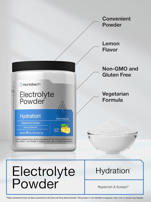 Electrolyte Powder (Lemon), 16 oz (454 g) Bottle