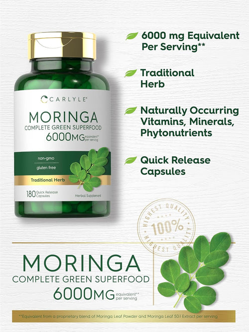 Moringa Oleifera, 6000 mg (per serving), 180 Quick Release Capsules