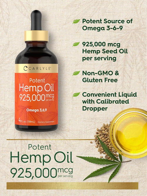 Hemp Seed Oil (Cold Pressed), 925 mg, 4 fl oz (118 mL) Dropper Bottle